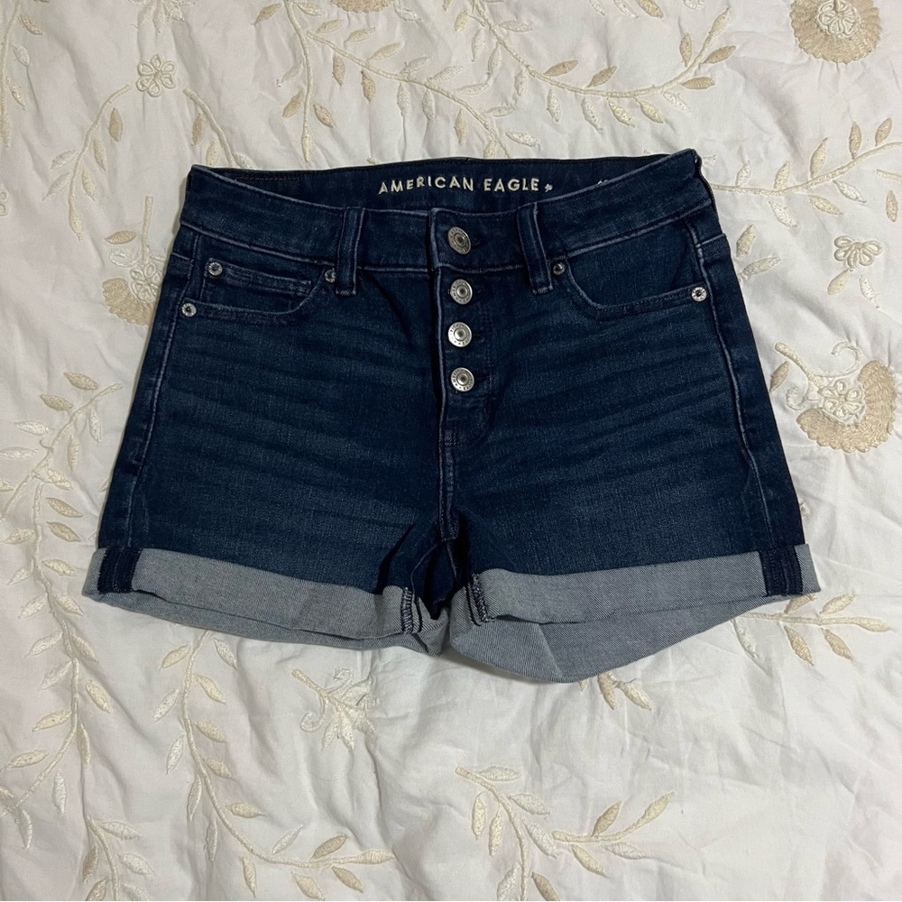 American Eagle Blue MIDI High Waisted Shorts, 4